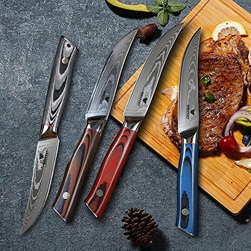 Wolfcut Damascus Steak Messer Set 4 tlg. 67 Lagigen Damaszener Stahl VG10 + G10 Stahl schwarzes Pakk