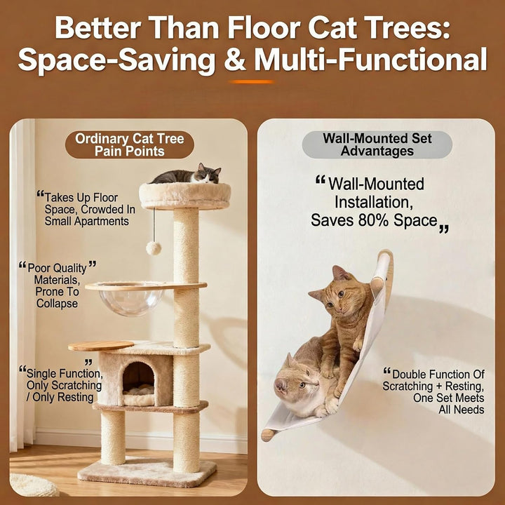 Kletterwand Katzen, Katzenbaum Hängematte, Katzen Kletterwand Set, Stabile Wandliege Katzenmöbel Mit