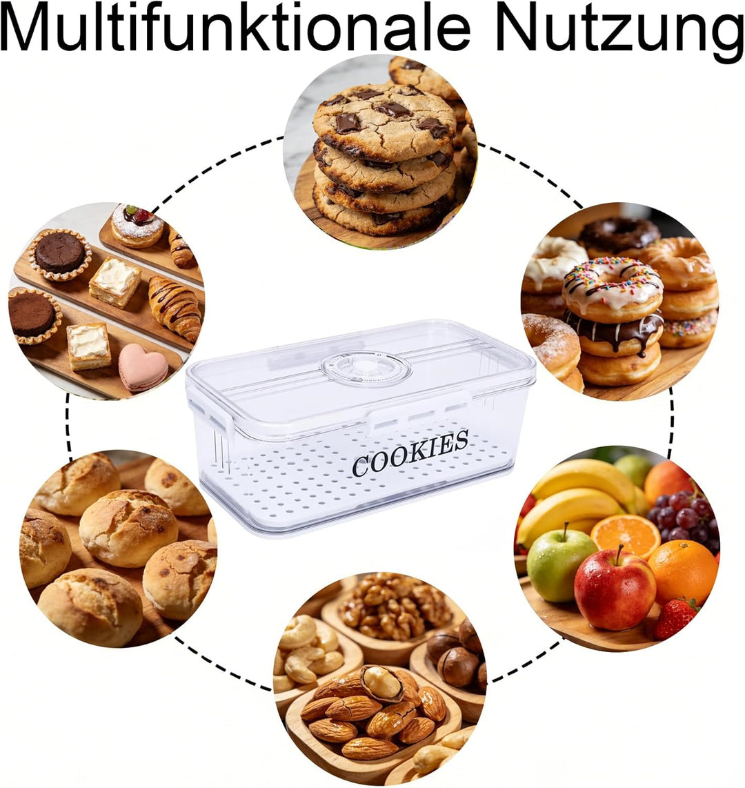 Keksdosen mit Deckel Luftdicht 3L, Keksdose Gross mit Timer und 4 Schnallen Plätzchendose Stapelbar