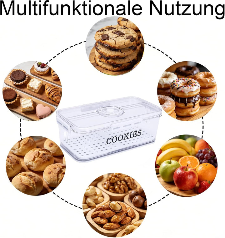 Keksdosen mit Deckel Luftdicht 3L, Keksdose Gross mit Timer und 4 Schnallen Plätzchendose Stapelbar