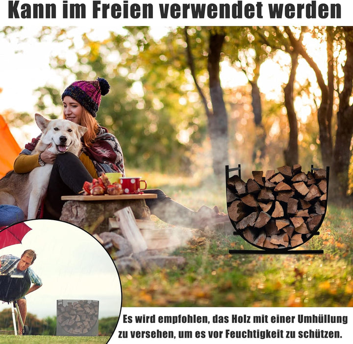 HENGMEI Kaminholzregal Innen Aussen, Halbrund Holzregal Kaminholz U-Förmiges Metall Brennholzregal H