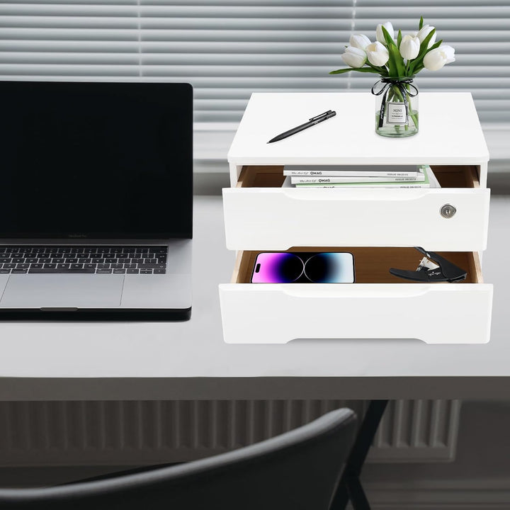 2 Schicht Desktop Storage Box, Desktop Storage Box mit abschliessbarer Schublade, Bürobedarf Schubla