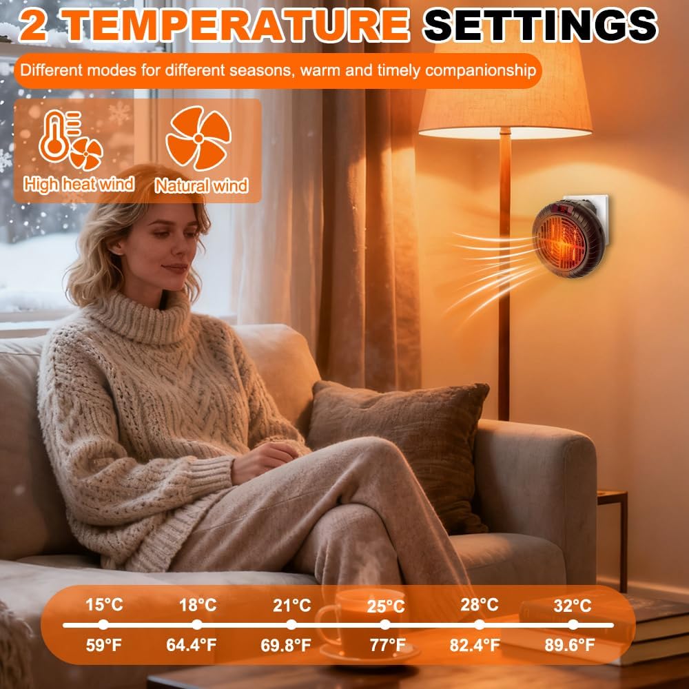 Mini Heizlüfter Steckdose, 900W Steckdosen Heizlüfter mit Fernbedienung Steckdosenheizung Keramik mi