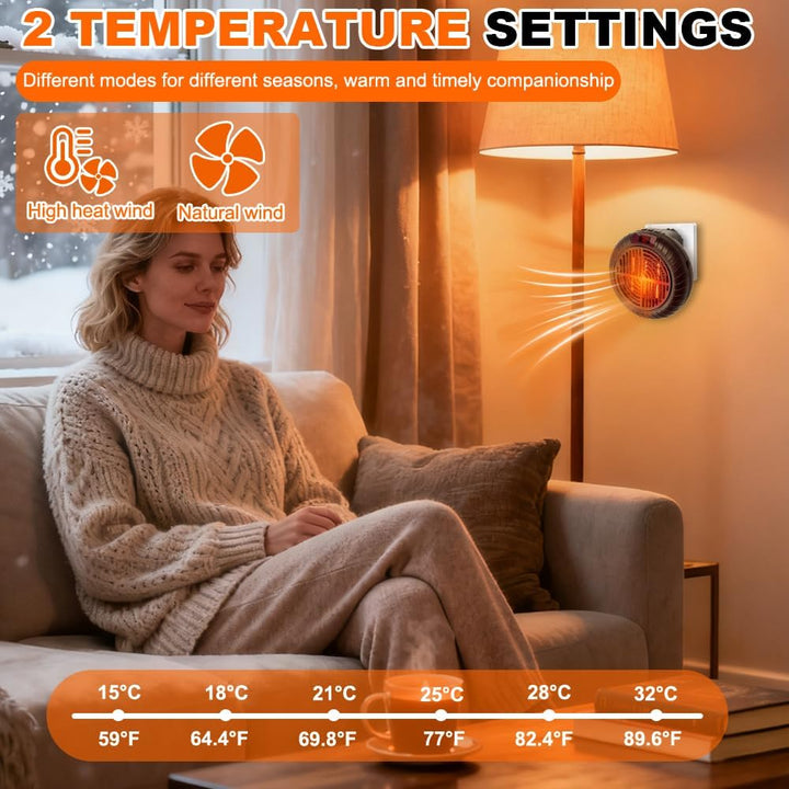 Mini Heizlüfter Steckdose, 900W Steckdosen Heizlüfter mit Fernbedienung Steckdosenheizung Keramik mi