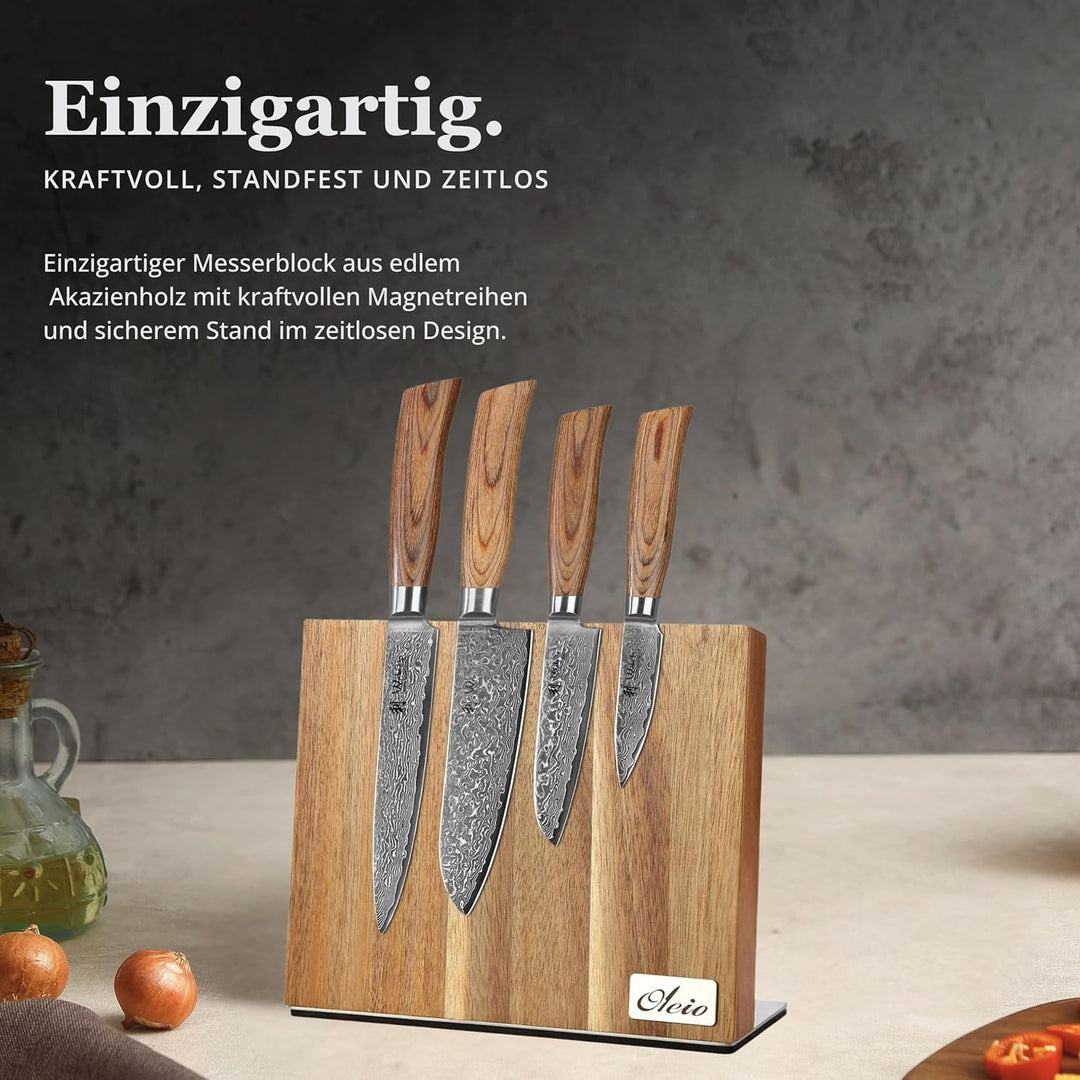 Wakoli EDIB Pro 4er Damastmesser-Set mit Messerblock mit 8-17cm Klingen gefertigt aus 67 Lagen echte