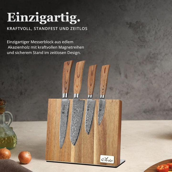 Wakoli EDIB Pro 4er Damastmesser-Set mit Messerblock mit 8-17cm Klingen gefertigt aus 67 Lagen echte