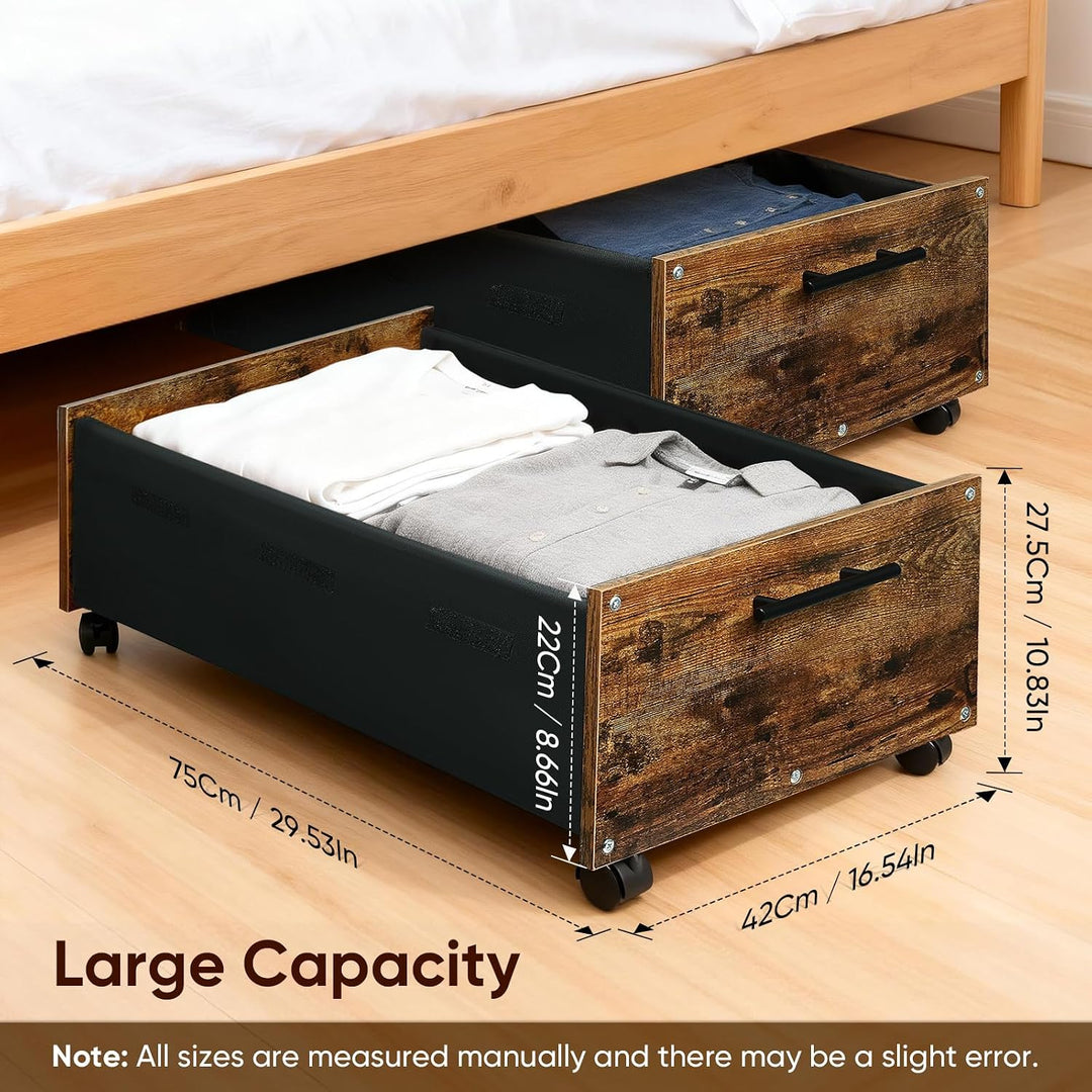 Unterbett Aufbewahrungsbox mit Rollen, 2 Stück Kommode 70L | 75×42×27,5cm | 60kg Belastbar | 8 Räder
