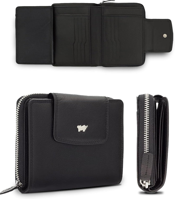 BRAUN BÜFFEL - Geldbörse Damen aus echtem Rindsleder Golf 2.0 - Trifold Geldbeutel Portemonnaie gerä