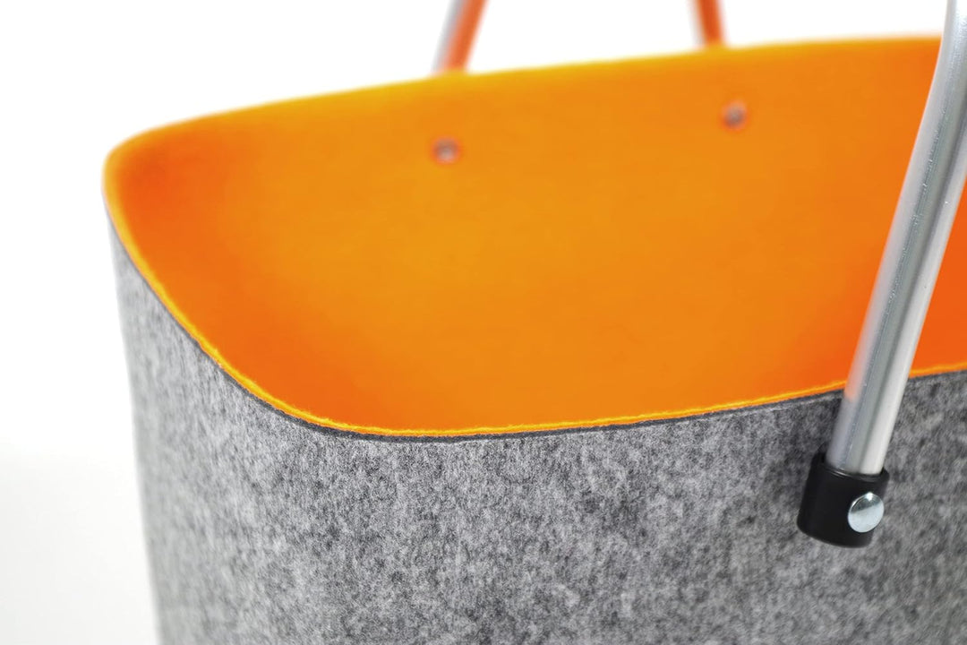 Kobolo Filzkorb Einkaufskorb Korb - Klappbügel - Filz - grau orange - 36x22x18 cm