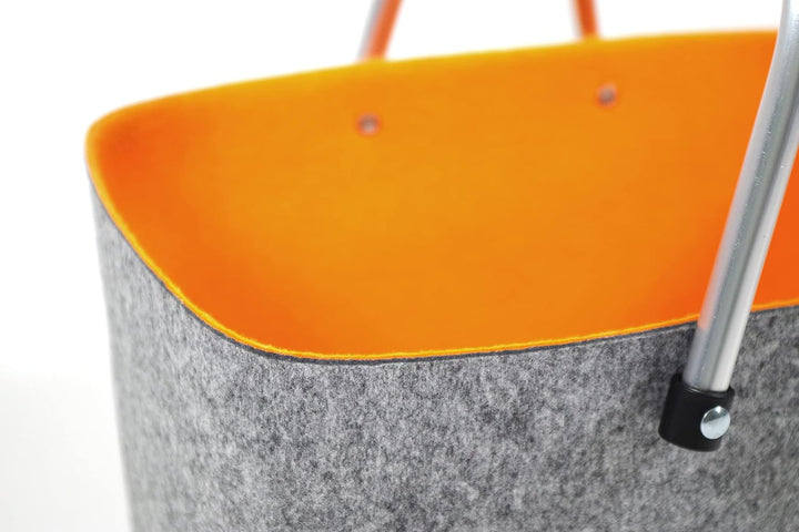 Kobolo Filzkorb Einkaufskorb Korb - Klappbügel - Filz - grau orange - 36x22x18 cm