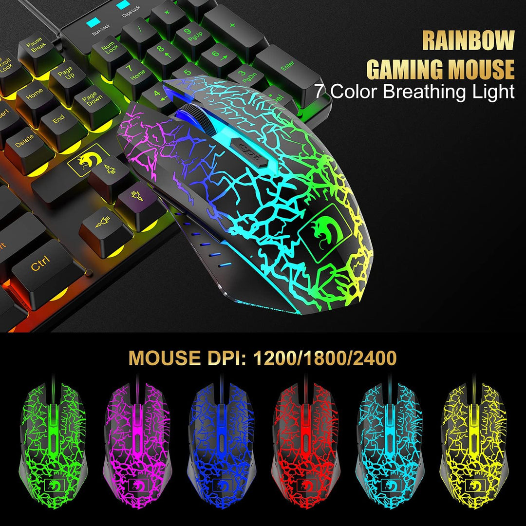 Kabelgebundene Gaming-Tastatur und Maus-Headset-Kombination, Regenbogen-LED-Hintergrundbeleuchtung,