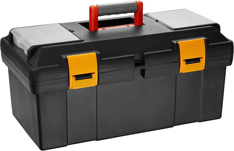 tectake 800858 Werkzeugbox leer, zwei Kleinteileboxen auf der Oberseite, herausnehmbarer Einsatz, Ku