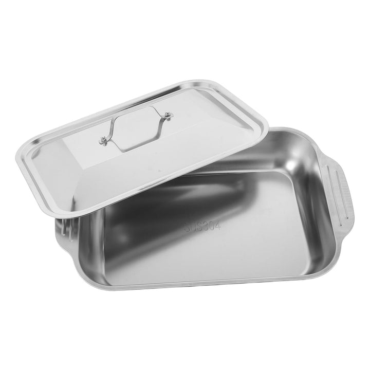 BESTYASH Edelstahl Backblech Mit Deckel Rechteckiger Bräter 15.7 Zoll Tiefes Grill- Und Serviergesch
