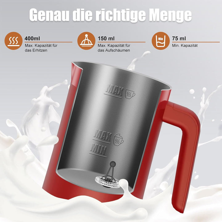 Milchaufschäumer, 400 ml Milchaufschäumer Elektrischer 4-in-1 für Heissen und Kalten Milchschaum, Au