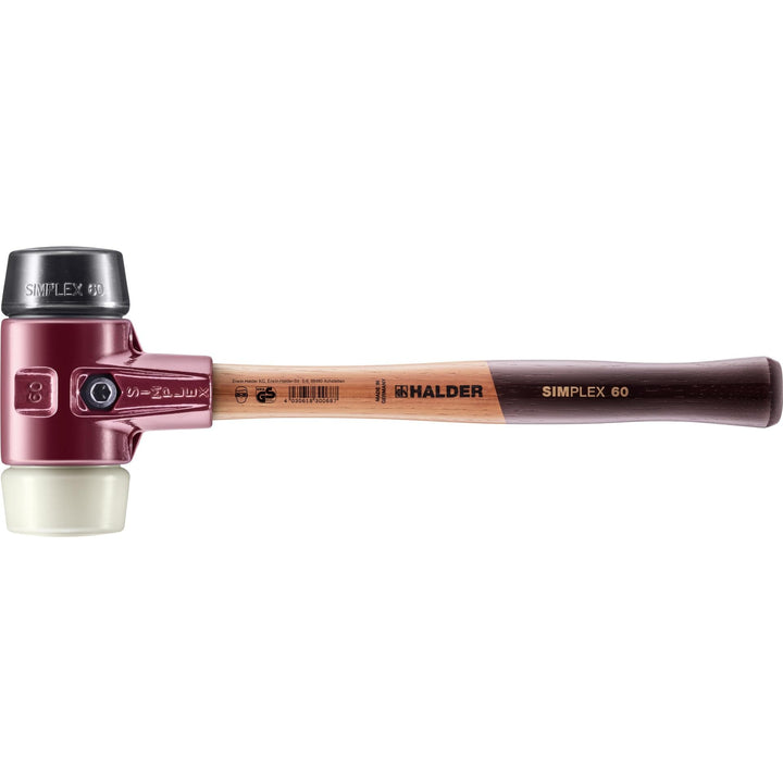 Simplex Schonhammer, Gummikomposition / Nylon; mit Tempergussgehäuse und hochwertigem Holzstiel | D=