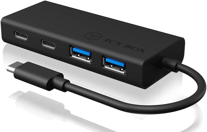 Icy Box USB Hub mit USB-C Stecker und Power Delivery, USB 3.0, integriertes Kabel, aluminium, PD 60