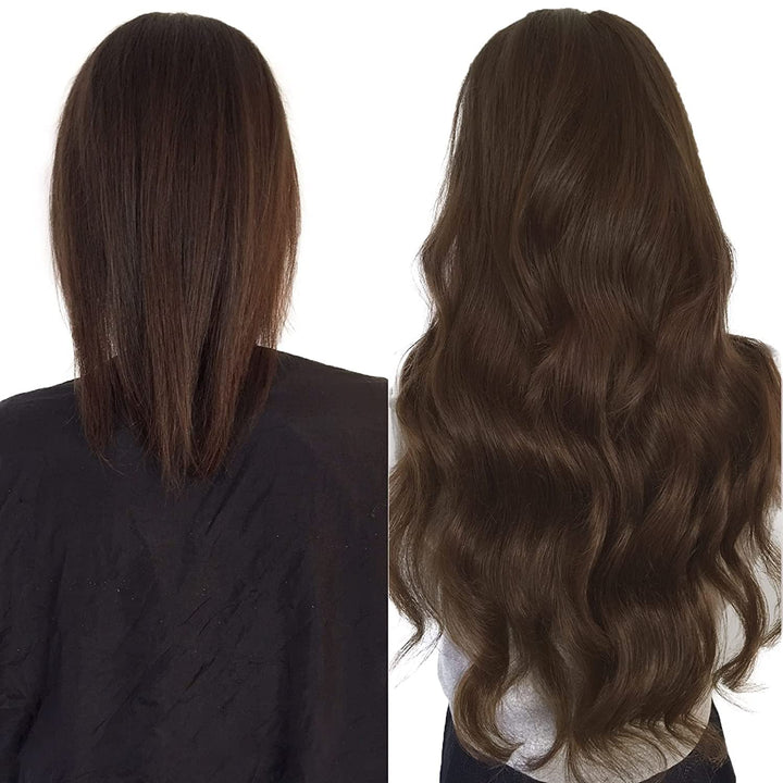 RUNATURE Clip in Echthaar Extensions 45cm Mittelbraun Haarverlängerung Clips in Echthaar Extensions