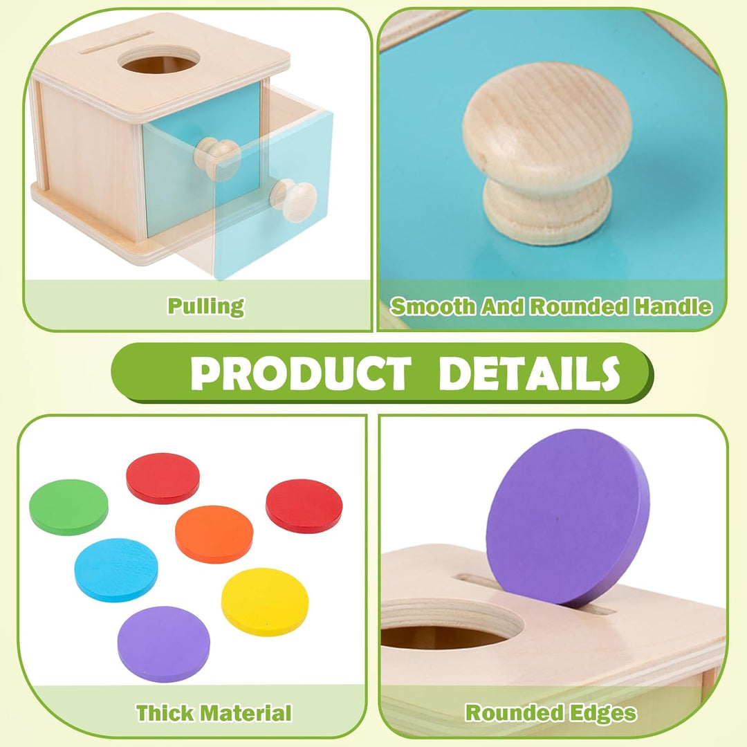 Adena Montessori Spielzeug ab 6 Monate – 2-in-1 Holz Münzbox & Ballbox für Babys – Lernspielzeug zur