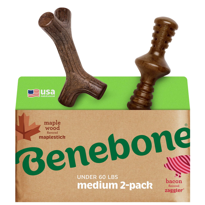 Benebone 2-Pack Indestructible Maplestick/Zaggler for Aggressive Chewers, Long Lasting Tough Boredom