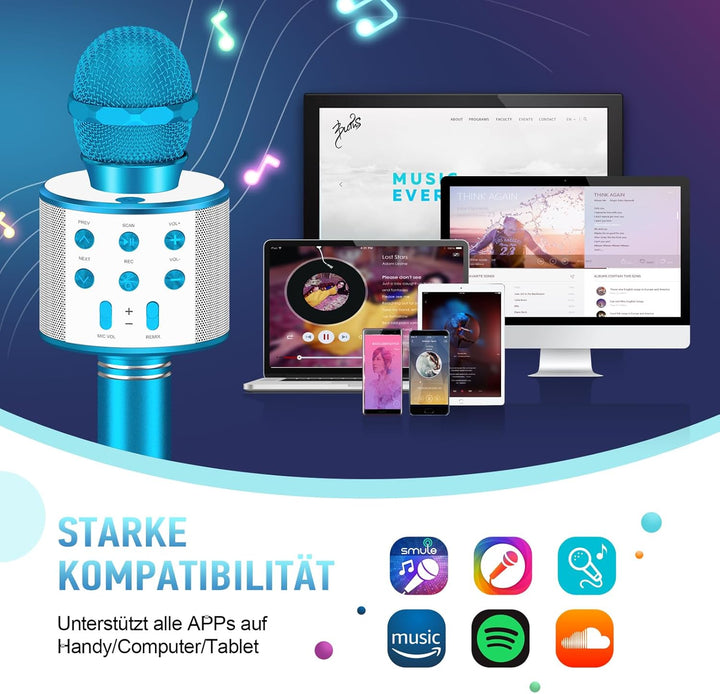 Karaoke Mikrofon, Microphone Spielzeug ab 3-11 Jahren, Geschenk Mädchen 3-9 Jahre, Bluetooth Mikrofo