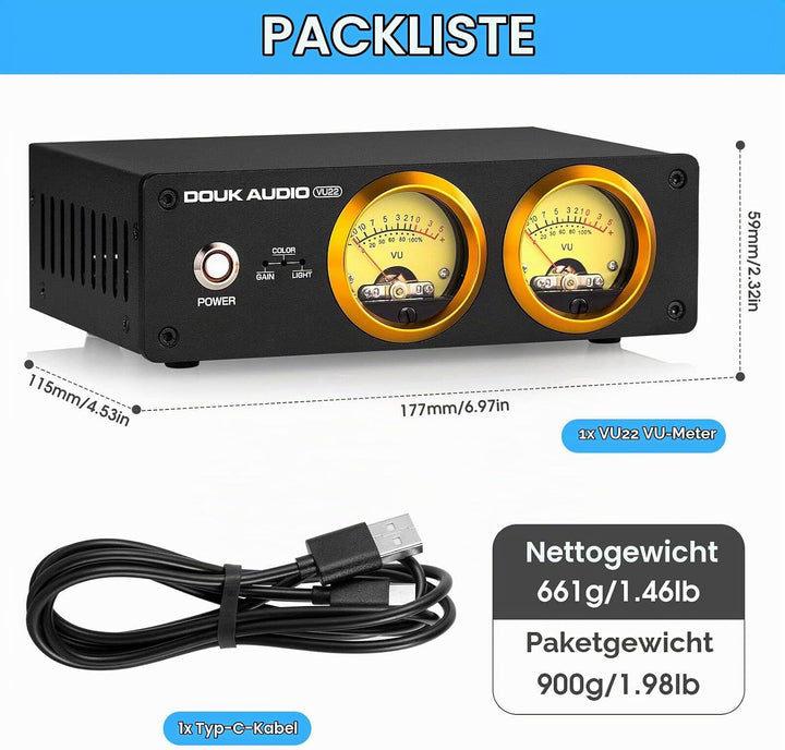 Douk Audio VU22 Duales analoges VU Meter Display DB Panel Musikspektrum MIC und LINE Schallpegelmess