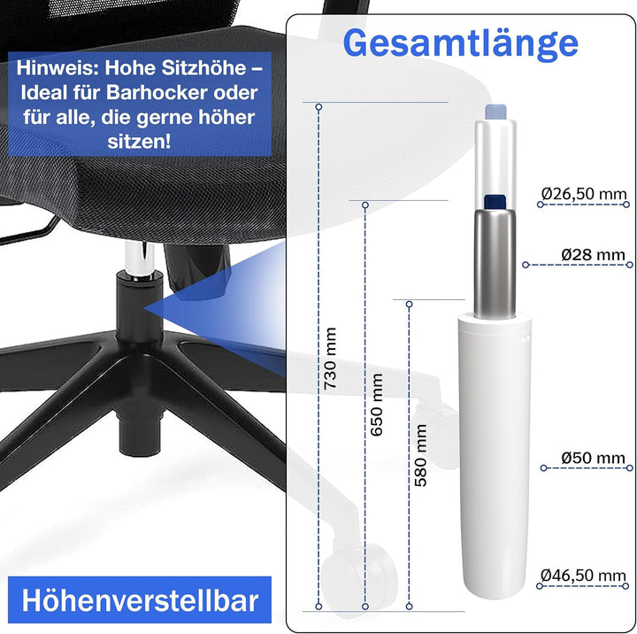 Gasdruckfeder Bürostuhl extra lang Gasdruckdämpfer belastbar bis 200kg - Druckfeder Gasfeder Gaslift