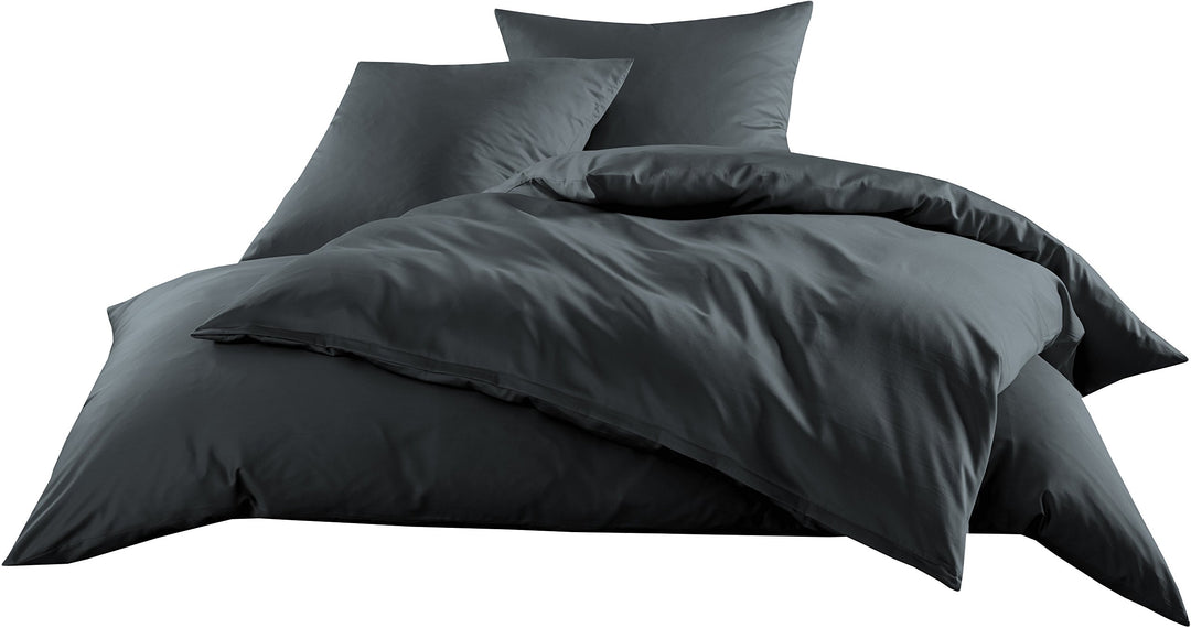 Mako-Satin Baumwollsatin Bettwäsche Uni einfarbig zum Kombinieren (Bettbezug 200 cm x 220 cm, Anthra