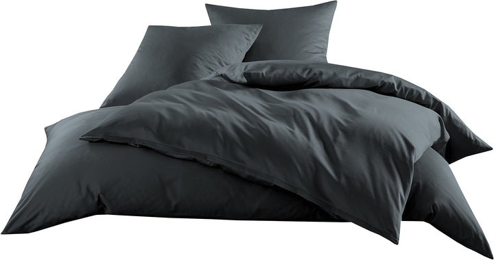 Mako-Satin Baumwollsatin Bettwäsche Uni einfarbig zum Kombinieren (Bettbezug 200 cm x 220 cm, Anthra