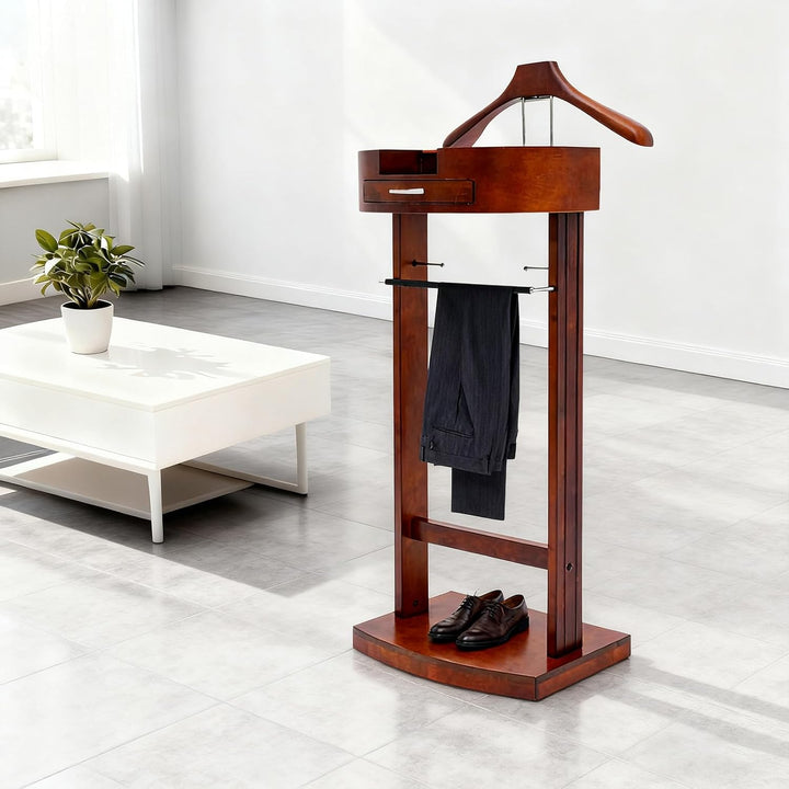 Herrendiener Kleiderbutler aus Holz mit Ablage & Handyfach, Stand Kleiderständer mit Hosenbügel und