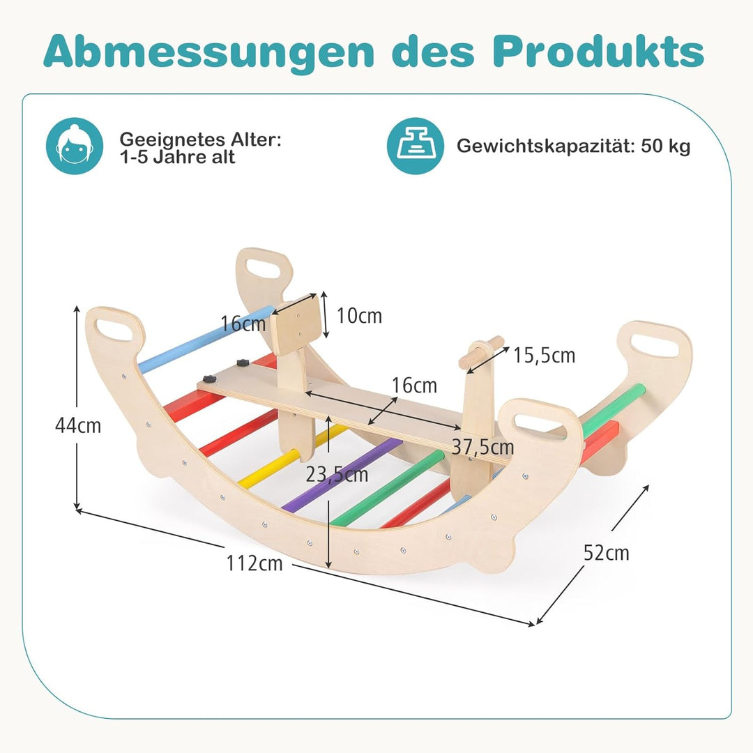 COSTWAY Kletterbogen, mit abnehmbarem Sitz, 4 in 1 Klettergerüst Indoor zum Wippen, Schaukeln, Klett