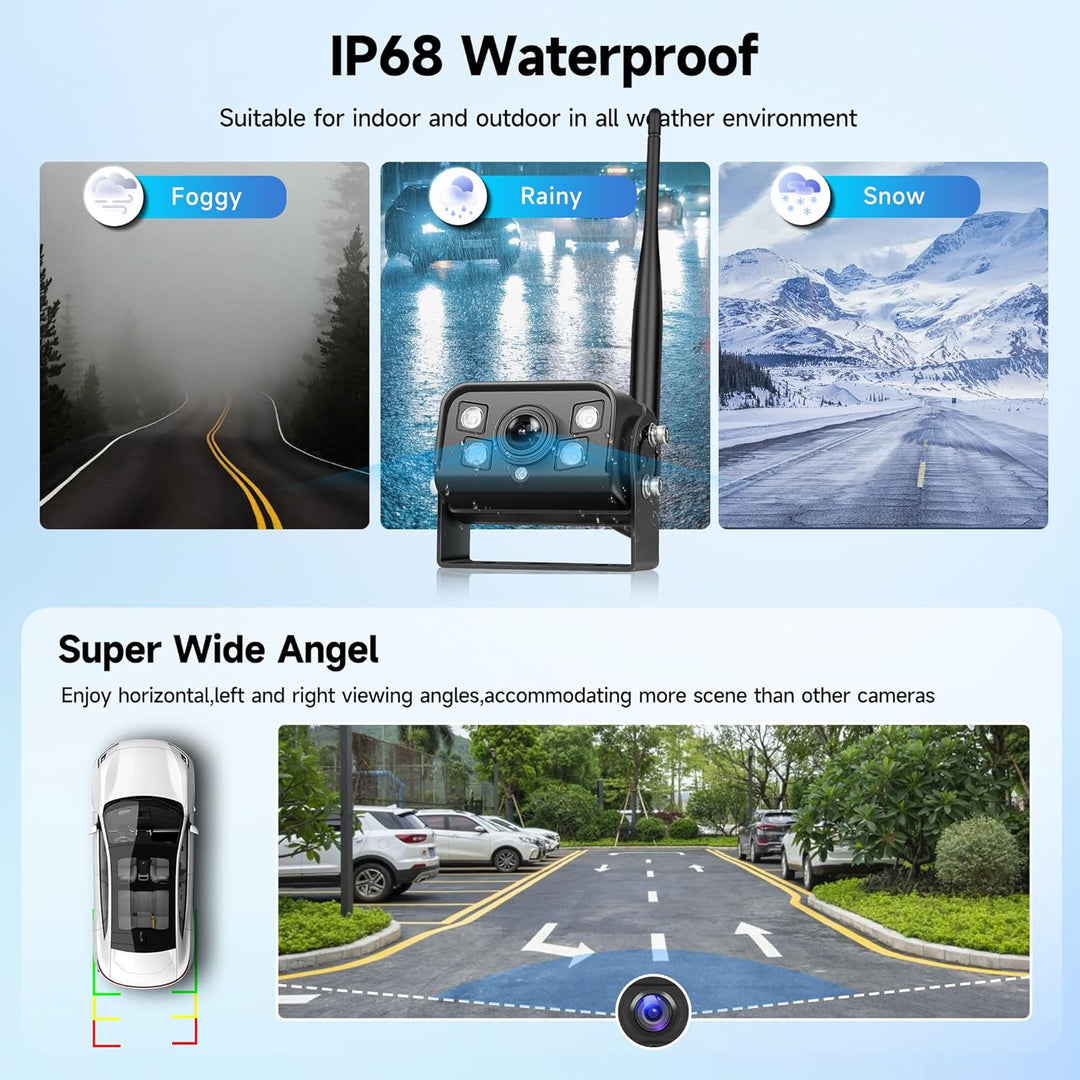 Rückfahrkamera Kabellos Kit, 1 Kamera mit 9 Zoll IPS Monitor, Rückfahrkamera mit IP68 wasserdichte,