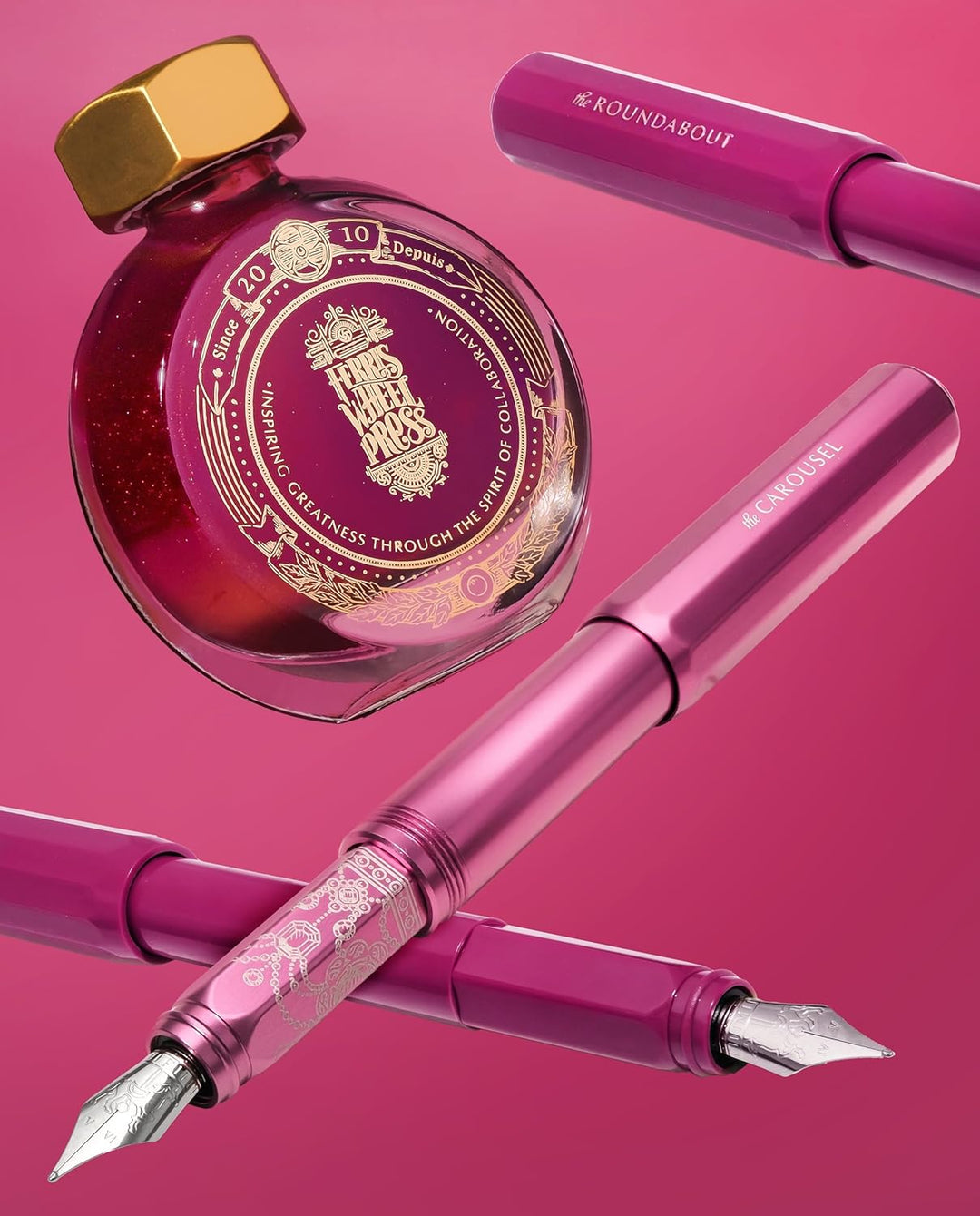 Ferris Wheel Press Fountain Pen Ink, Everyday Ink Collection, Sparkling Golden Magenta, 38ml Bright