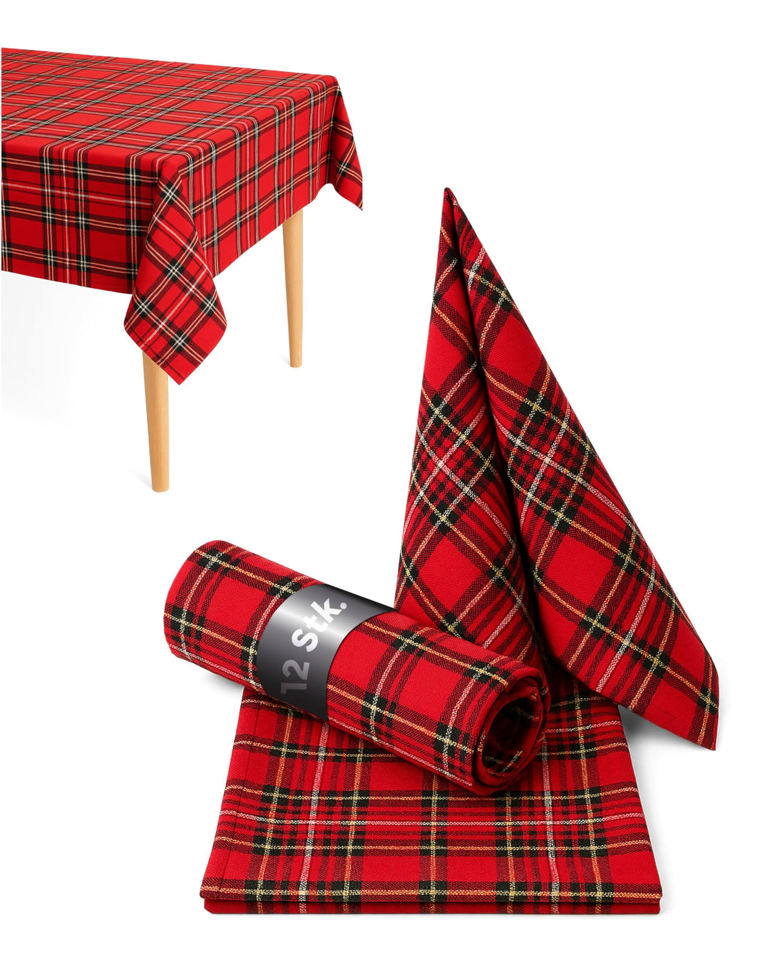 texpot 12 Stück Servietten 50 x 50 cm im Schottenkaro rot Tartan kariert 100% Polyester