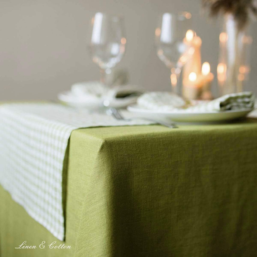 Linen &amp; Cotton Tischdecke Hygge, 100% Leinen - Grün, 80 x 80 cm | Mitteldecke Klein Quadratisch, Tis