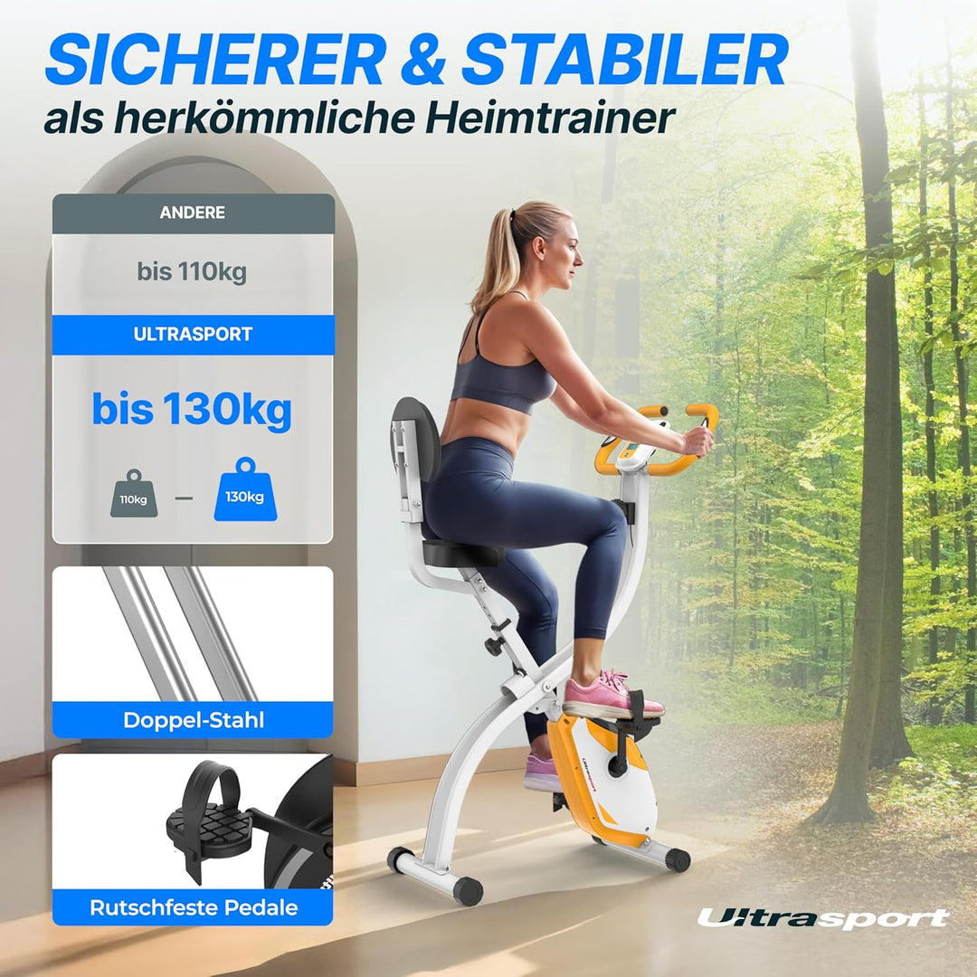Ultrasport F-Bike, Faltbarer Heimtrainer, Hometrainer mit LCD Trainingscomputer,8 Widerstandstufen,