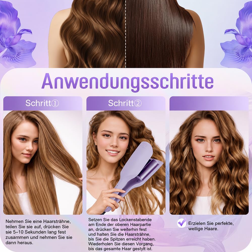 32mm Welleneisen für Haare, Französischer Lockenstab mit 4 Temperaturen, Ionen Keramik Hair Curler f