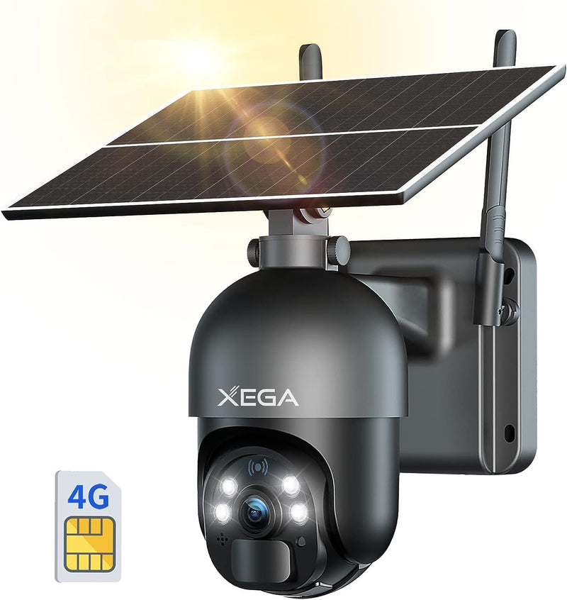 Xega 3G/4G LTE Überwachungskamera Aussen mit SIM Karte Kabellos Solar PTZ IP Kamera Outdoor mit 2K F