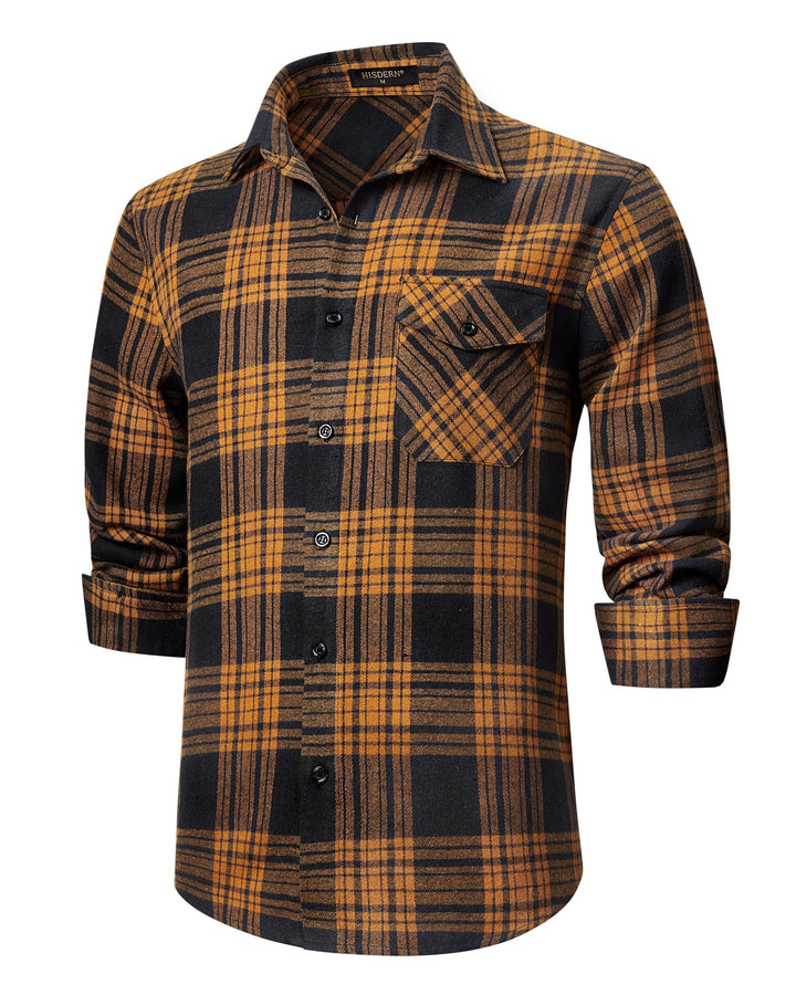HISDERN Flanellhemd Herren Karierte Hemden Herren Langarm Button Down Baumwolle Holzfällerhemd Regul