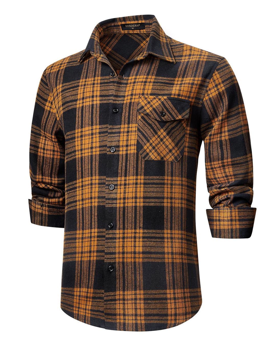 HISDERN Flanellhemd Herren Karierte Hemden Herren Langarm Button Down Baumwolle Holzfällerhemd Regul
