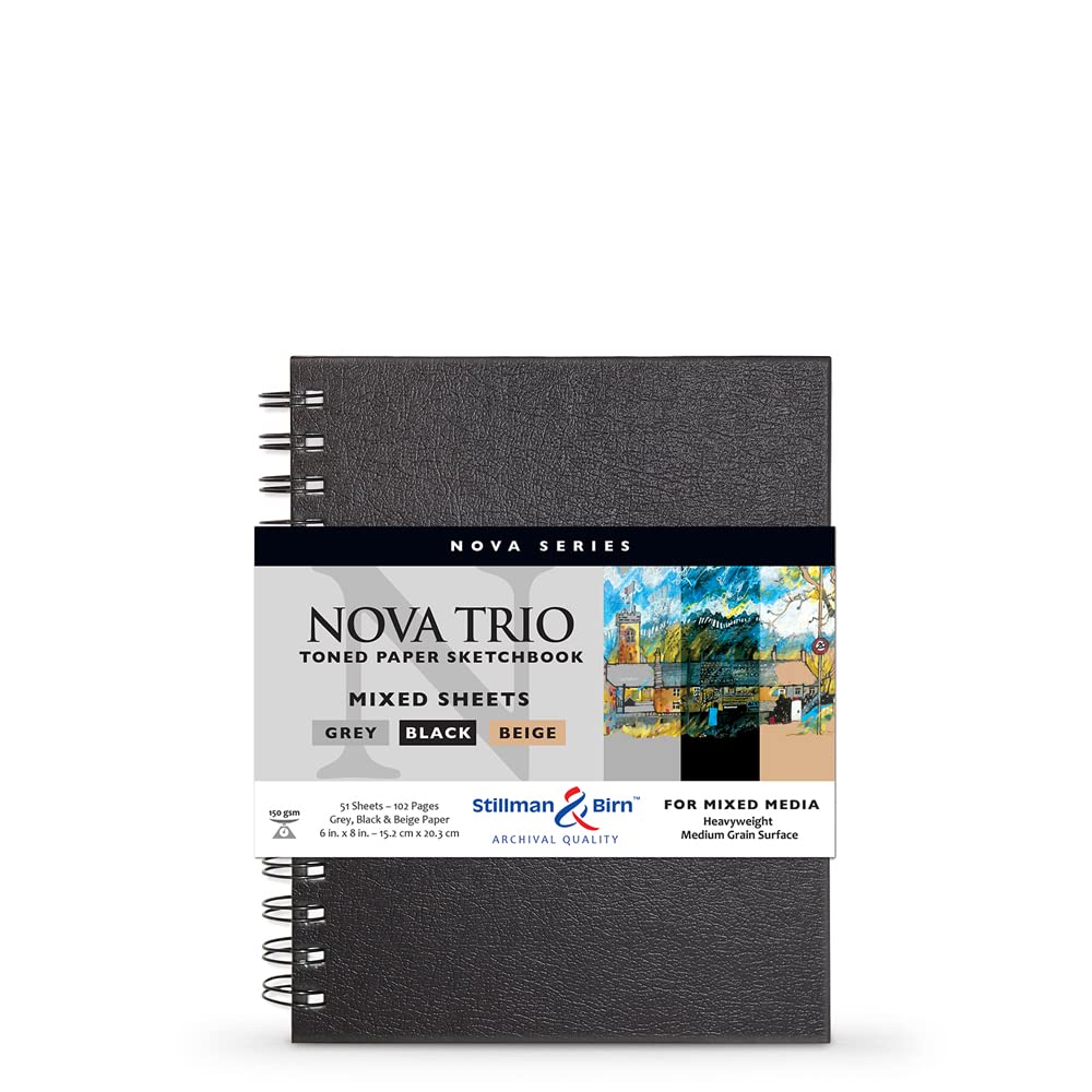 Stillman & Birn Nova Series, Wirebound Sketchbook for Mixed Media, Includes Beige, Black and Gray pa