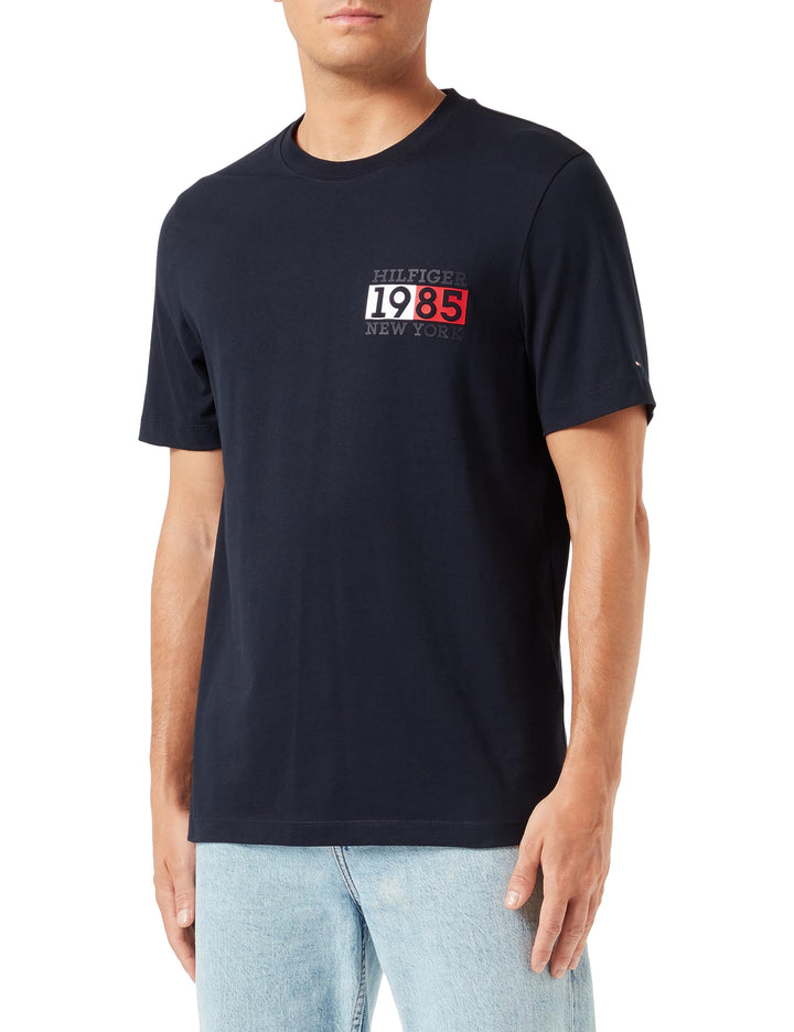 Tommy Hilfiger Herren T-Shirt Kurzarm New York Flag Rundhalsausschnitt M Blau (Desert Sky), M Blau (