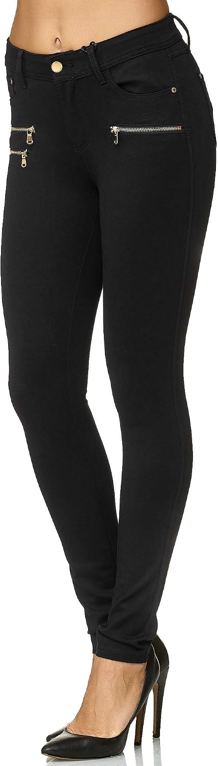 Elara Damen Stretch Hose Skinny Fit Jegging Chunkyrayan 38 Slim Schwarz, 38 Slim Schwarz