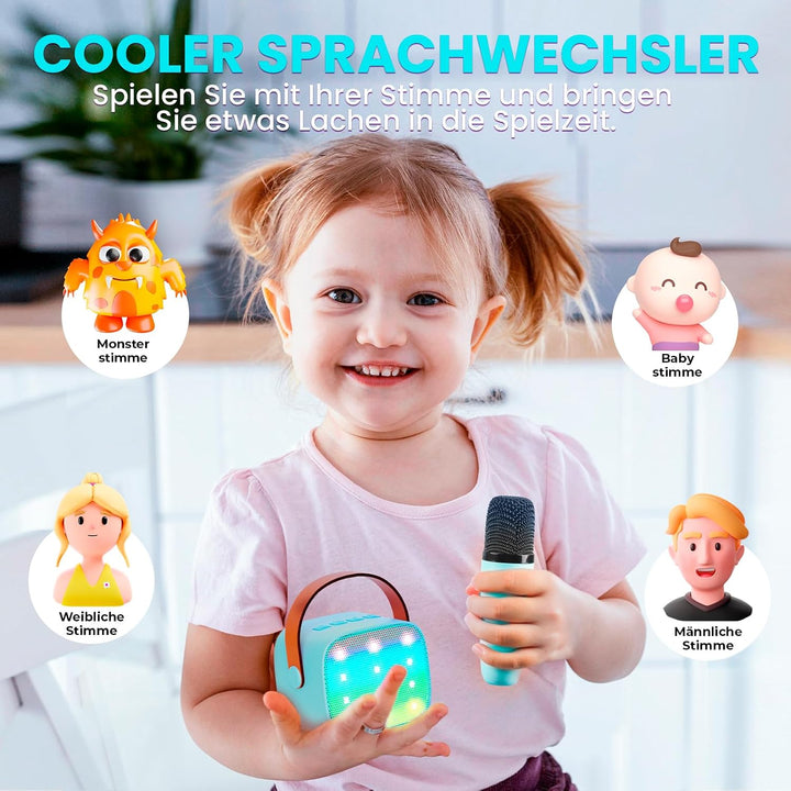 Karaoke Maschine mit 2 Drahtlosen Mikrofonen, Wowstar Tragbares Bluetooth Karaoke Maschine für Kinde
