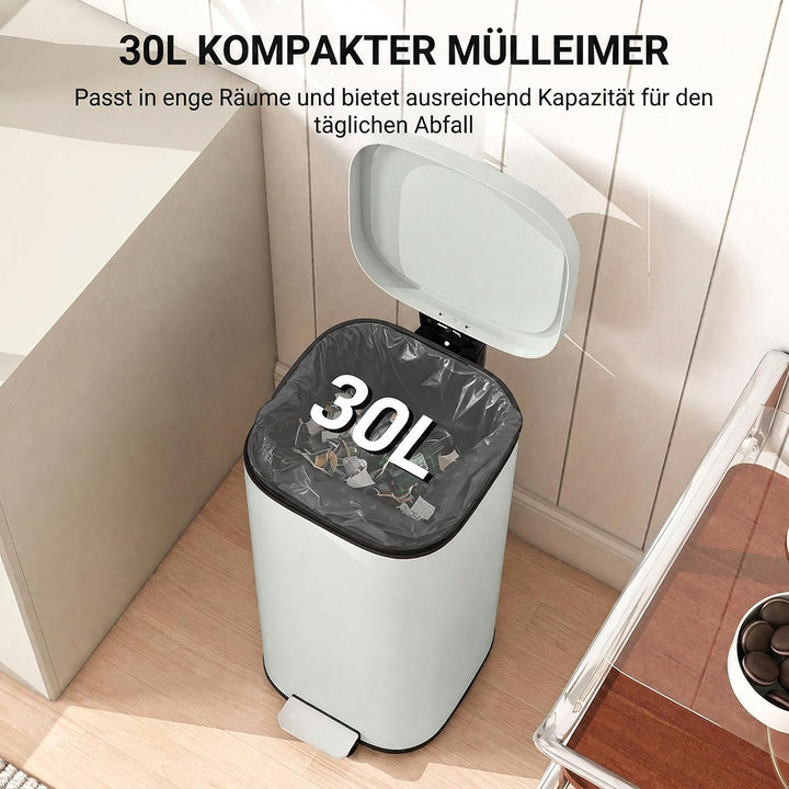 HOMCOM 30L Küchenmülleimer mit Deckel, Pedaleimer mit Soft-Close, Grün, Grün