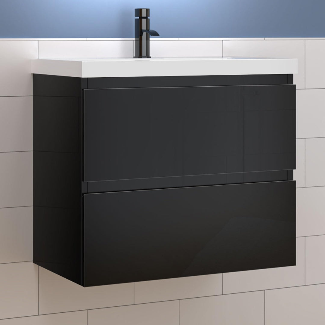 Aica Sanitär Waschtisch mit Unterschrank 50cm Alast Badmöbel Set Hochglanz Schwarz Waschbecken mit U