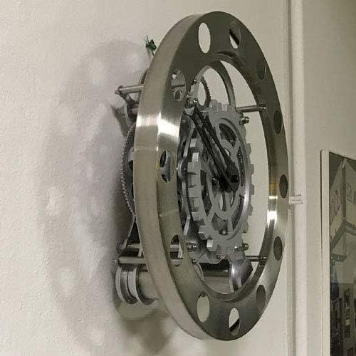 Majestic CLW 271 Wanduhr mit sichtbarem Zahnrad, Durchmesser 35,5 cm, silberfarben