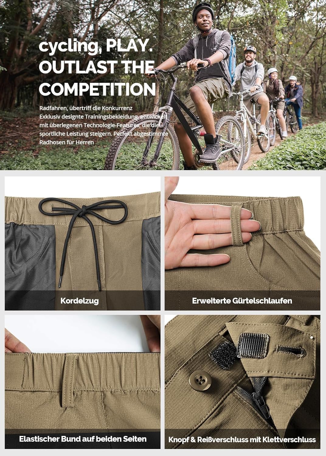 Cycorld Kurze-Hosen-Herren, Wanderhose MTB Hose Herren Kurz Atmungsaktiv Schnelltrocknende Bermuda C