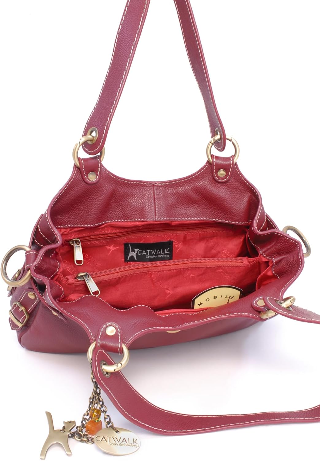 Catwalk Collection Handbags - Damen Leder Schultertasche - Umhängetasche Mittelgross - Handtasche mi