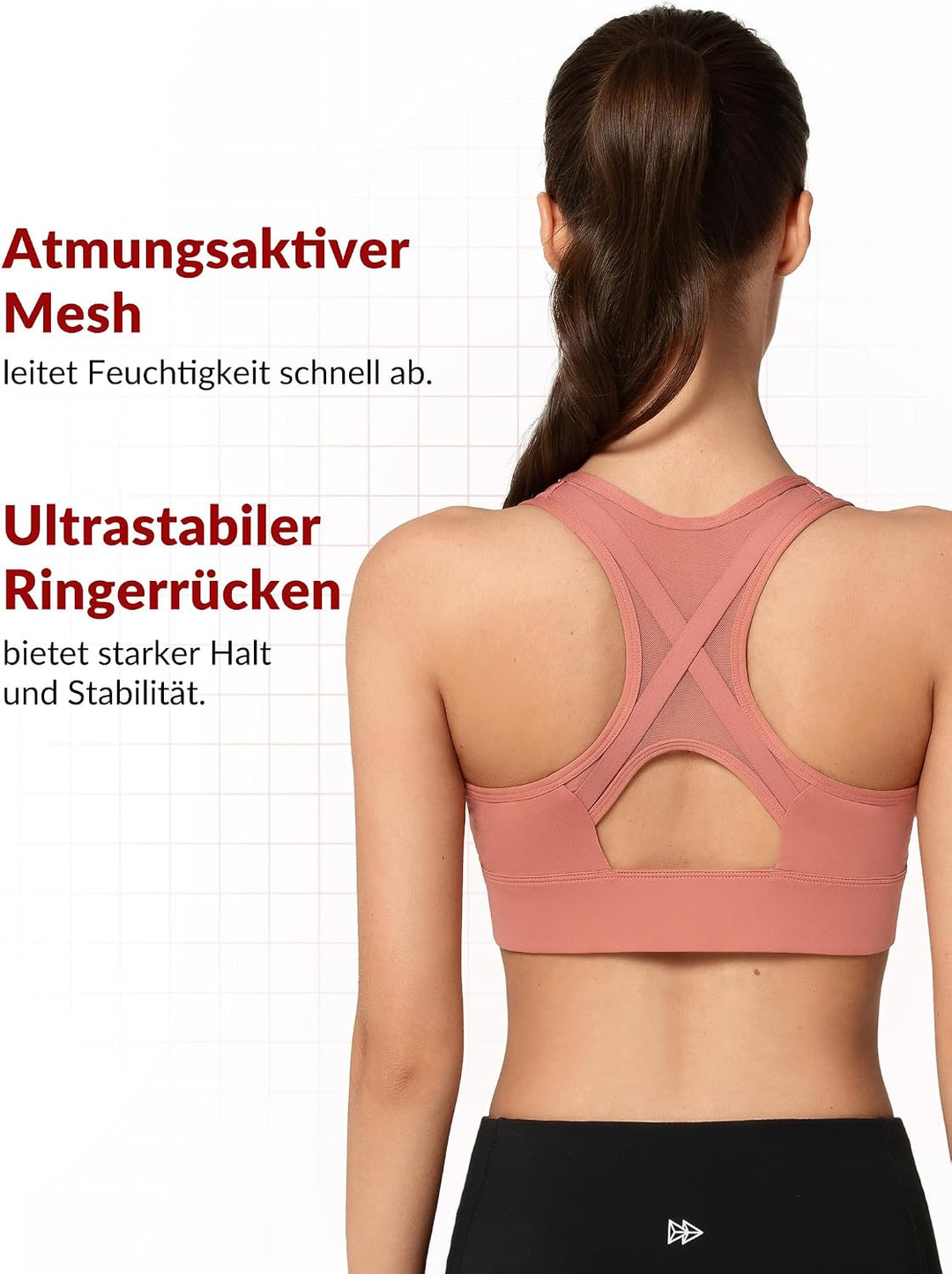 Yvette Starker Halt Sport BH Vorderverschluss Mesh Rücken | Grosse Brüste,Raceback,Ohne Bügel,Lauf H