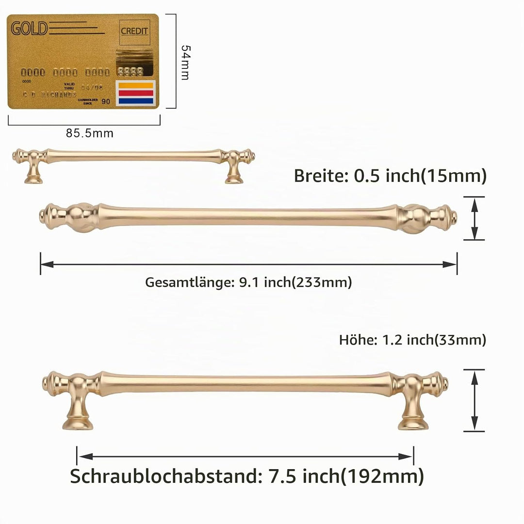Amerdeco 10 Stück Möbelgriffe Gebürstetes Messing 192mm Lochabstand Schubladen Griffe für gold Küche